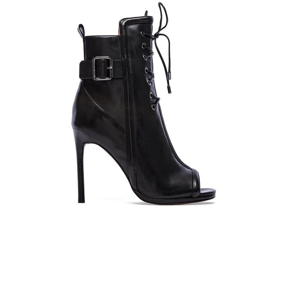 Rachel Zoe Maggie Black Leather Peep Toe Lace Up Booties Size 8